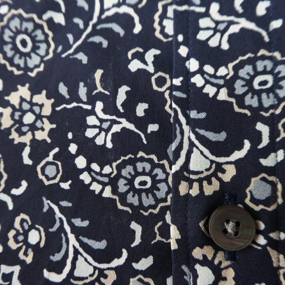 Untuckit USA Floral Shirt Short Sleeve Button Front Palermo Reg Fit Navy Medium
